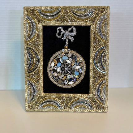 5 X 7 BEADED FRAME w/ ORNAMENT made w/ matching vtg jewelry