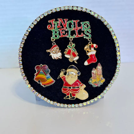 4 inch MAGNET of ALL VINTAGE CHRISTMAS JEWLERY- JINGLE BELLS & SANTA