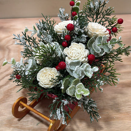 Santa's Sleigh with White Sola Wood Flowers