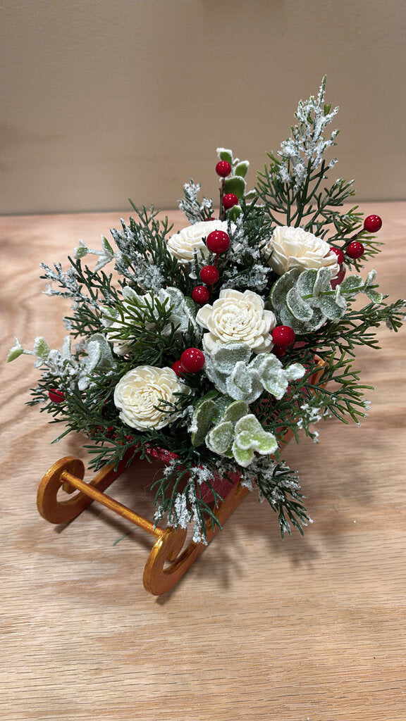 Santa's Sleigh with White Sola Wood Flowers