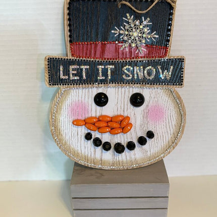 WOOD PAINTED SNOWMAN FACE accentedw/ jewelry and hangs
