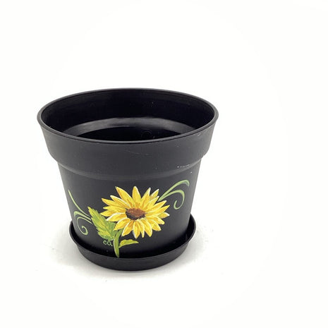 Med. black pot w/ yellow daisy-E