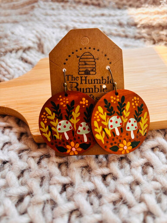 Mint mushroom circle earrings