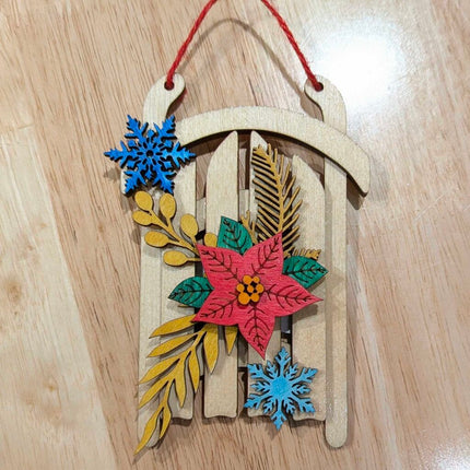 Ornament - Sled Poinsettia
