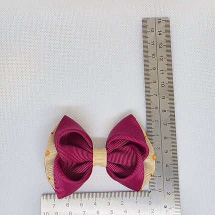 Burgundy & Beige Ribbon Hair Bows - Set of 2