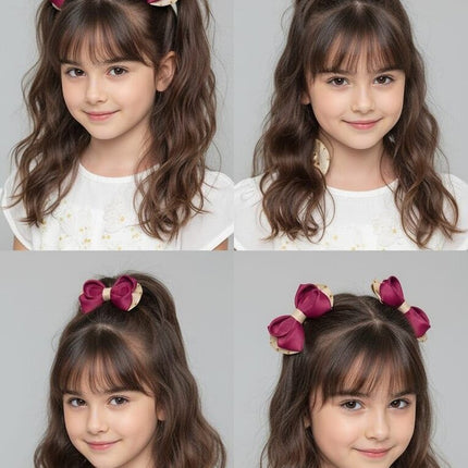 Burgundy & Beige Ribbon Hair Bows - Set of 2