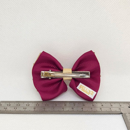 Burgundy & Beige Ribbon Hair Bows - Set of 2