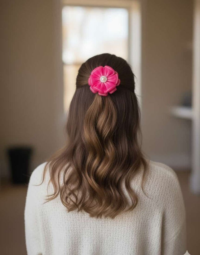 Pink Flower Hair Clips