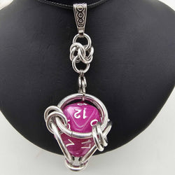 Caged D20 Necklace - Pinky Purple Marble, 20 inch Black Cord - view 1