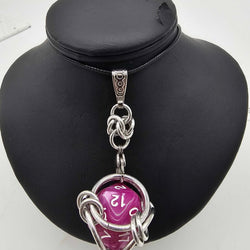 Caged D20 Necklace - Pinky Purple Marble, 20 inch Black Cord - view 2