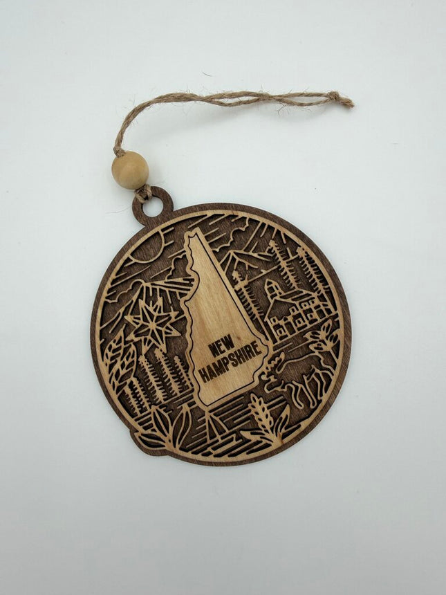 New Hampshire State Wood Ornament Stained