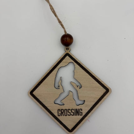 Bigfoot Crossing Natural Wood Ornament