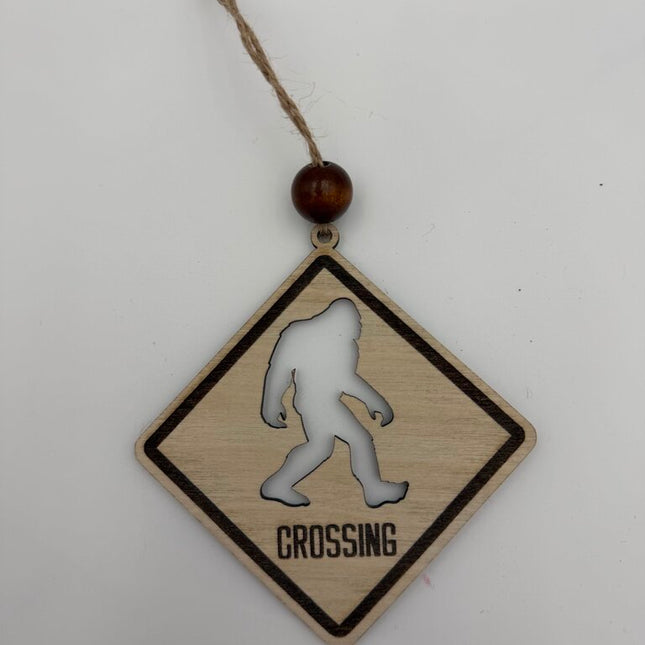 Bigfoot Crossing Natural Wood Ornament