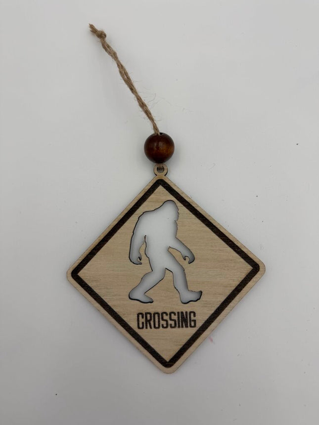 Bigfoot Crossing Natural Wood Ornament