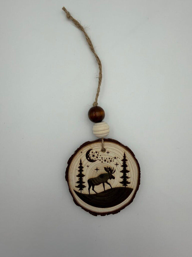 Forest Moose Wood Slice Ornament