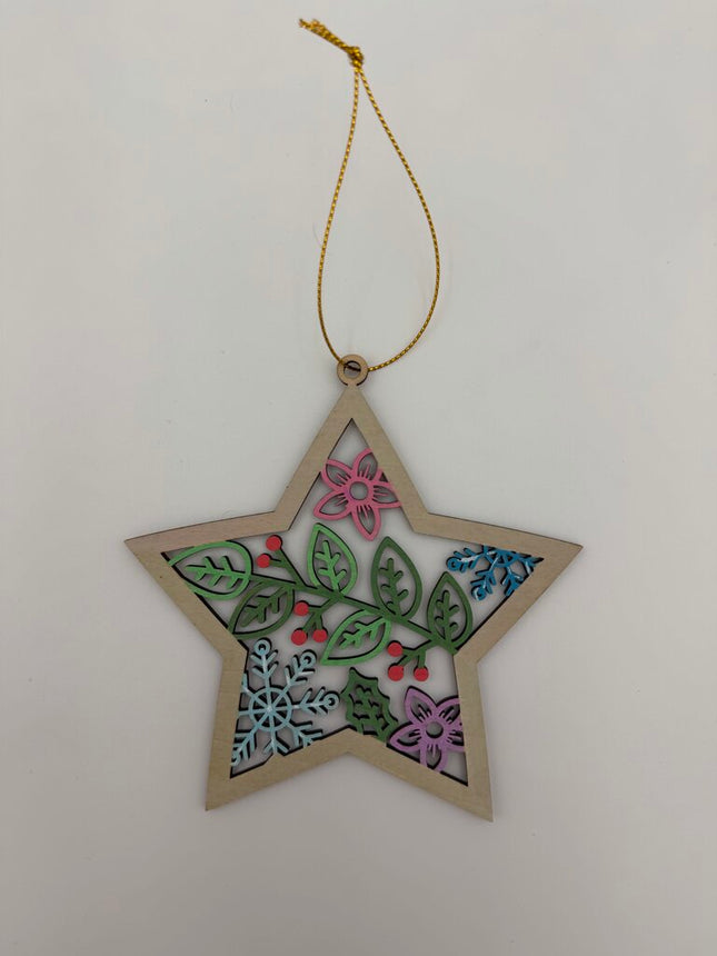 Floral Star Wood Ornament