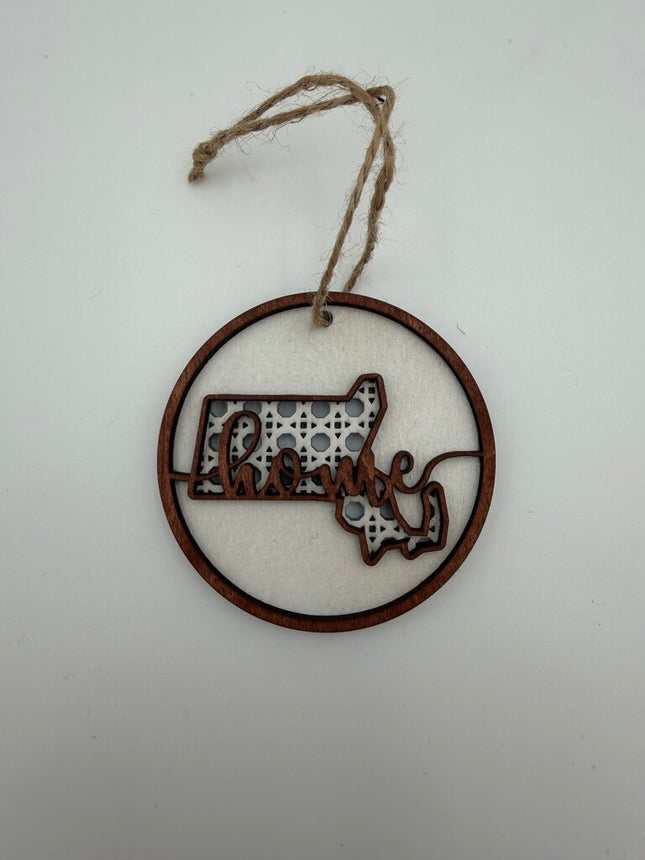 Massachusetts Rattan Wood Ornament