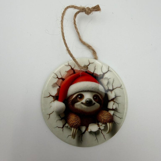 Christmas Sloth Ceramic Ornament