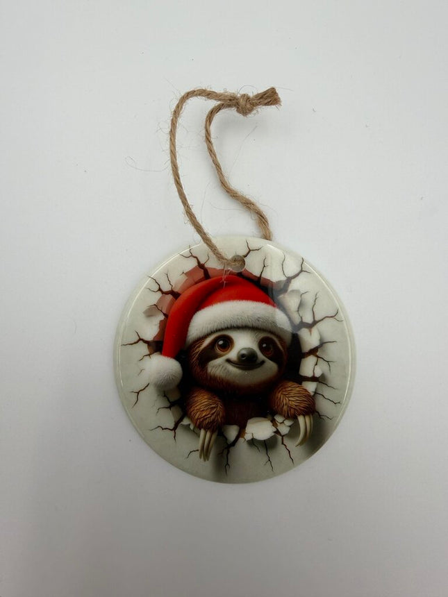 Christmas Sloth Ceramic Ornament
