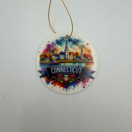 Connecticut Watercolor Ceramic Ornament
