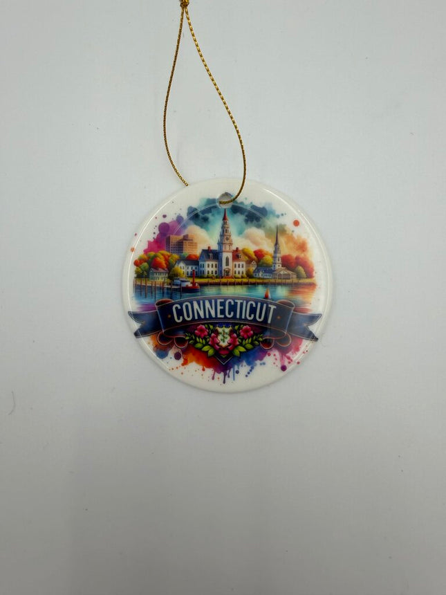 Connecticut Watercolor Ceramic Ornament