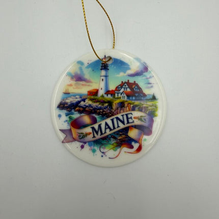 Maine Watercolor Ceramic Ornament