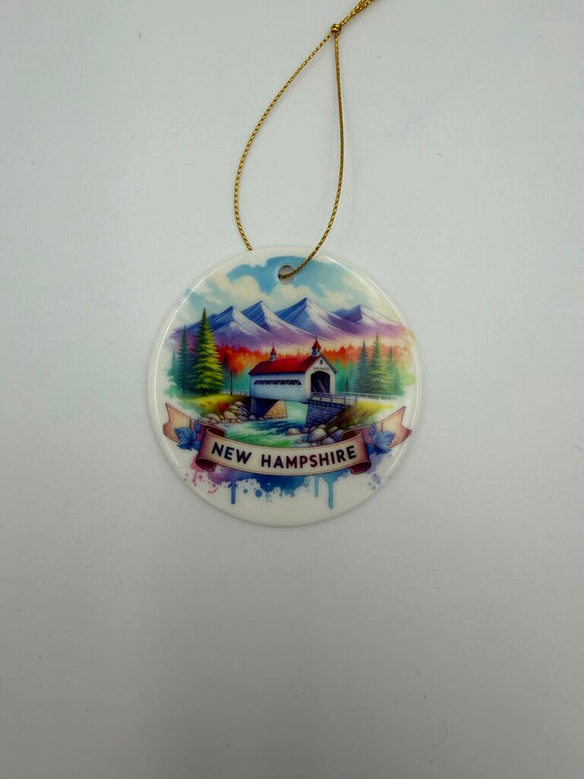 New Hampshire Watercolor Ceramic Ornament