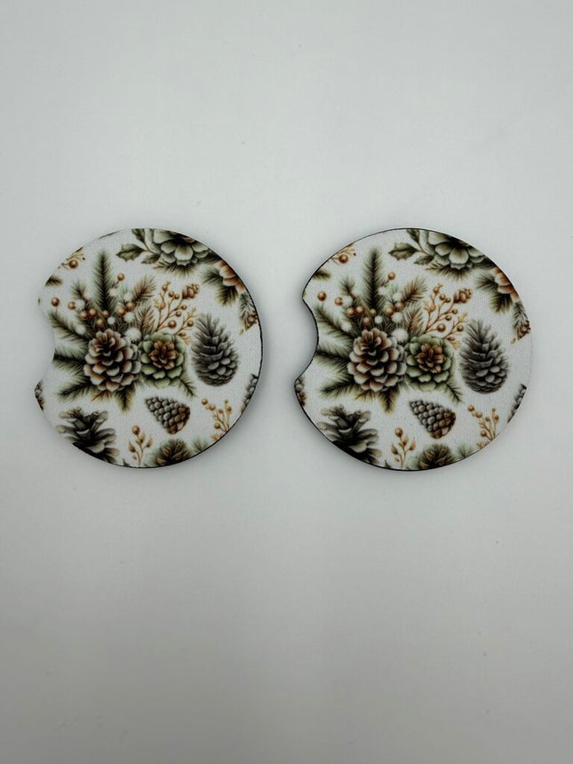 Winter Greenery Neoprene Car Coaster Set