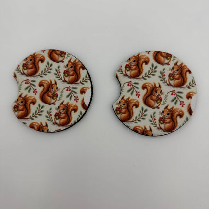 Squirrel Neoprene Car Coaster Set