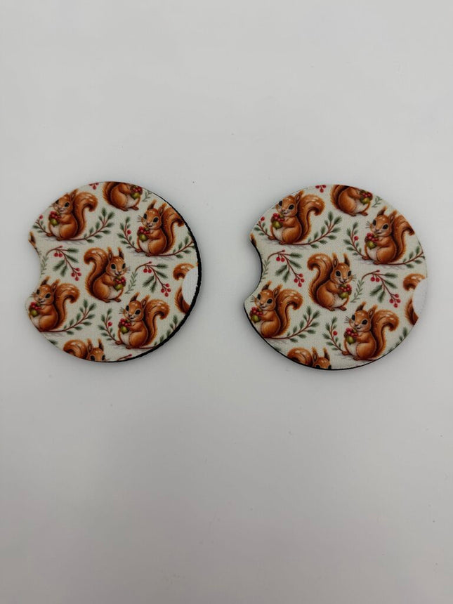 Squirrel Neoprene Car Coaster Set
