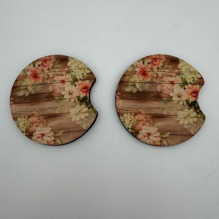 Rustic Floral Neoprene Car Coaster Set