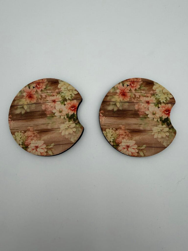 Rustic Floral Neoprene Car Coaster Set
