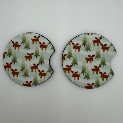 Xmas Moose Neoprene Car Coaster Set