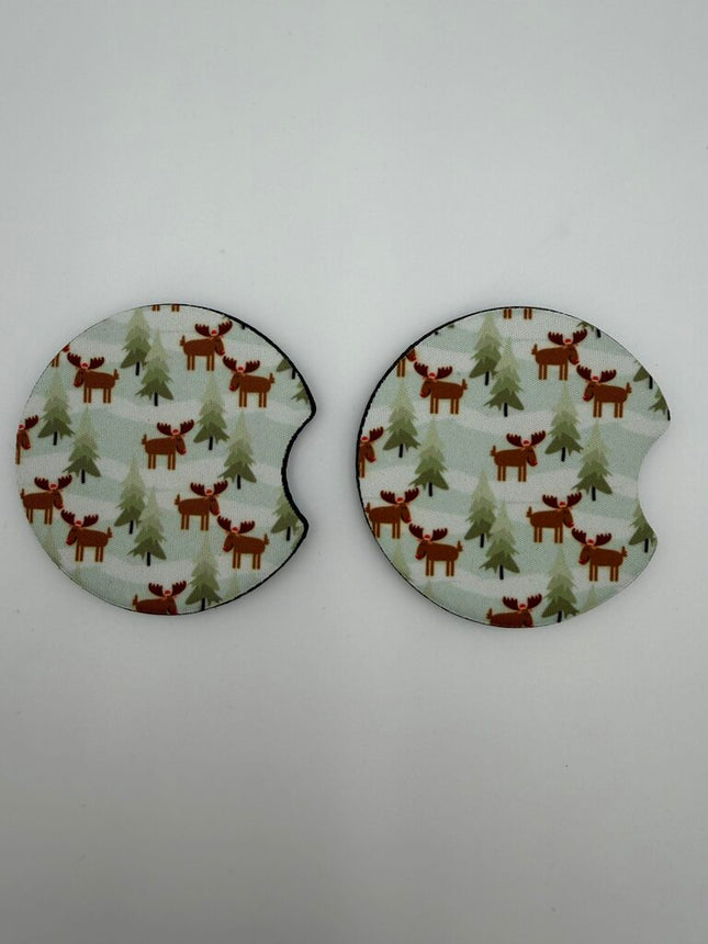 Xmas Moose Neoprene Car Coaster Set
