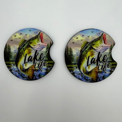 Lake Life Fishing Moose Neoprene Car Coaster Set