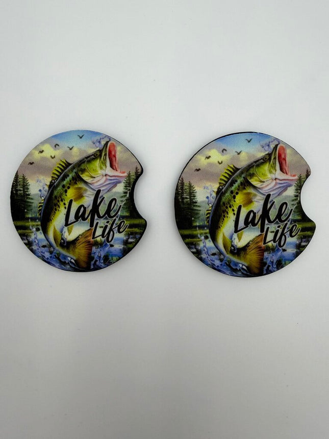 Lake Life Fishing Moose Neoprene Car Coaster Set