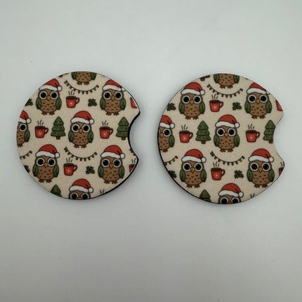 Xmas Owl Neoprene Car Coaster Set