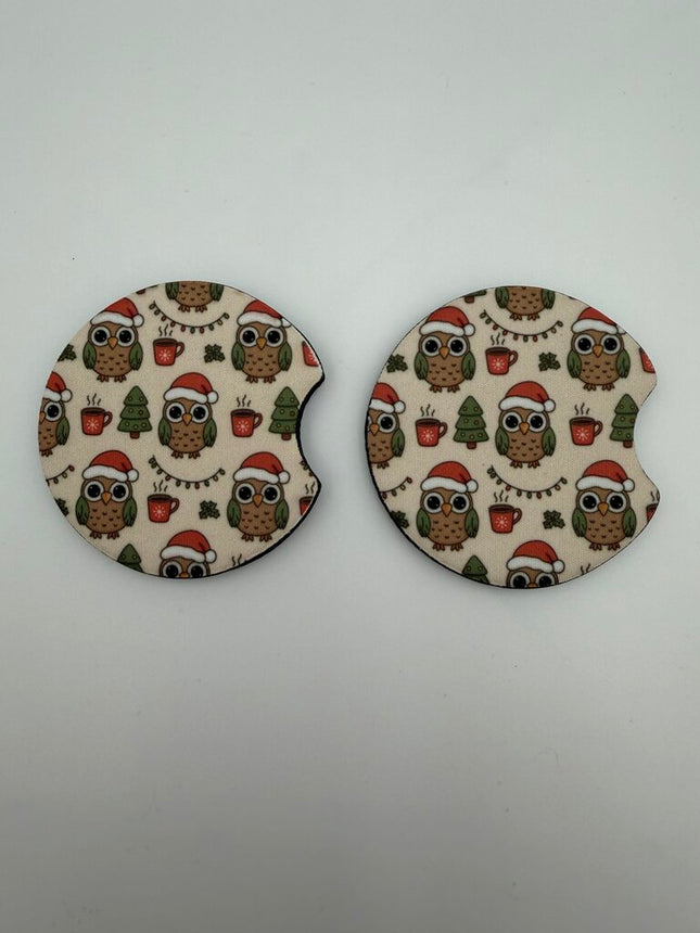 Xmas Owl Neoprene Car Coaster Set