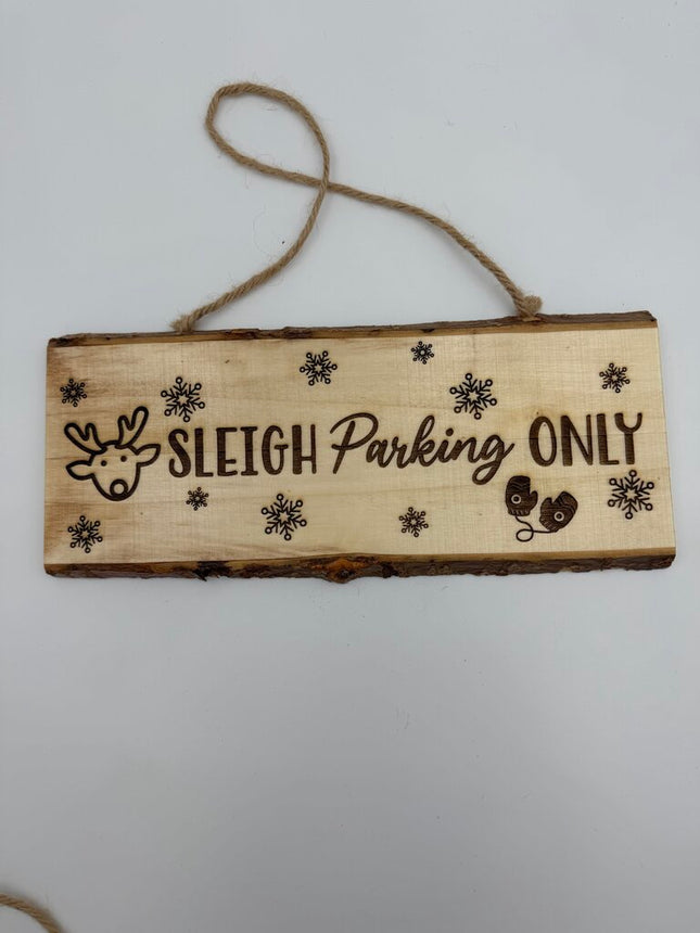 Sleigh Parking Engraved Wood Hanging Sign