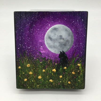 Cat & Moon Painting -Purple
