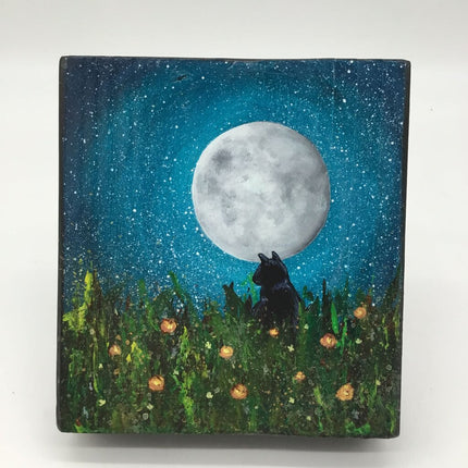Cat & Moon Painting -Teal