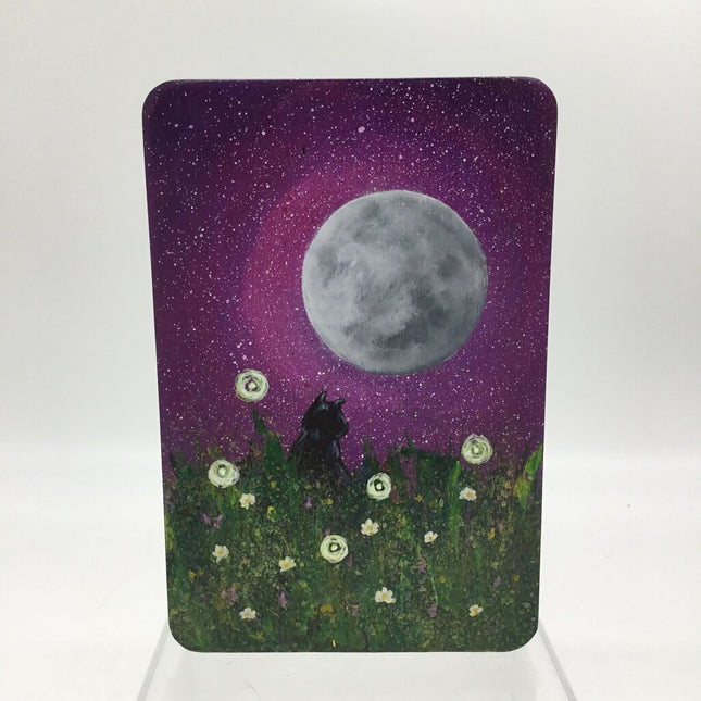 Cat & Moon Painting -Purple