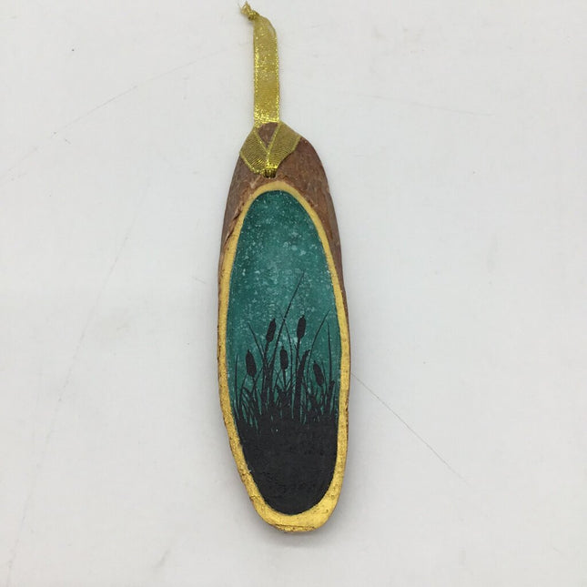 Green Wood Slice Cattail Ornament