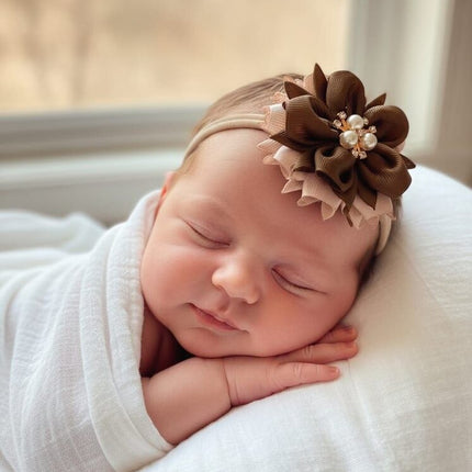 Elegant Brown & Blush Pearl Flower baby Headband
