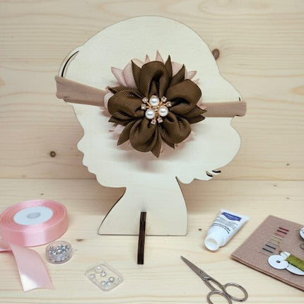 Elegant Brown & Blush Pearl Flower baby Headband