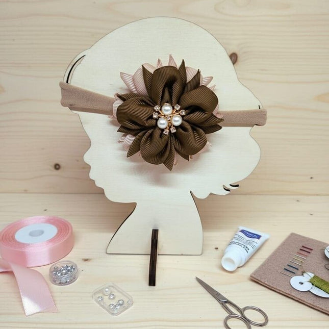 Elegant Brown & Blush Pearl Flower baby Headband