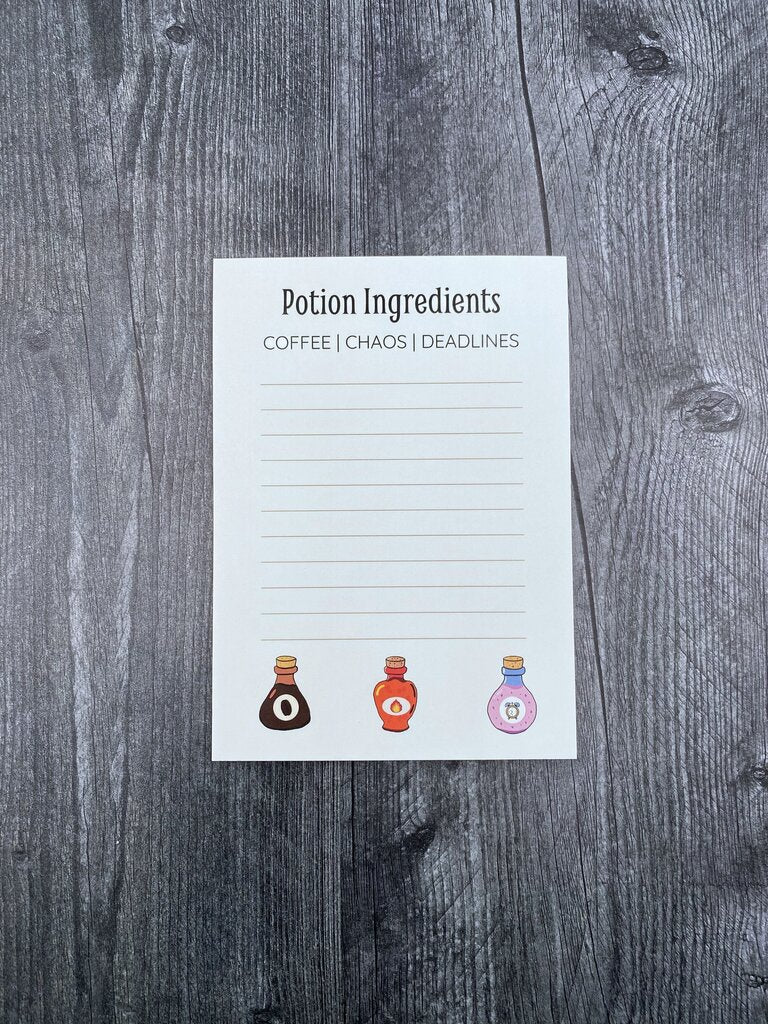 Potion Ingredients (Coffee, Chaos, Deadlines) 5x7 Notepad