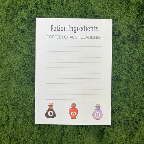 Potion Ingredients (Coffee, Chaos, Deadlines) 5x7 Notepad