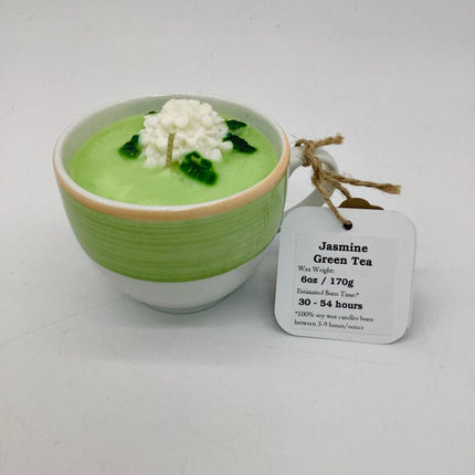 Jasmine Green Tea (Green Stripe Teacup) - Mug Candle - 100% Soy Wax