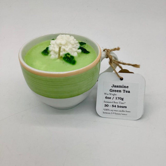 Jasmine Green Tea (Green Stripe Teacup) - Mug Candle - 100% Soy Wax